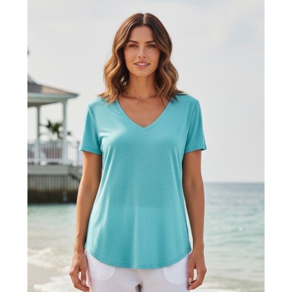 New Lilly Pulitzer Size L ETTA Top V NECK T Shirt RARE X LARGE Aqua Blue RARE XL
